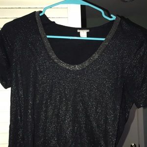 Women’s grey sparkle top with decorative neckline